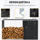 CWKISS 2-in-1 Outdoor Garden Storage Shed with Firewood Rack, Heavy Duty Galvanized Steel Tool Shed with Sloped Roof, Weather-Resistant Backyard Storage for Tools, Equipment & Firewood CWKISS