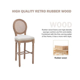 Nrizc Farmhouse Bar Stools Set of 4, French Country BarStools with Solid Wood Frame and Upholstered, Rattan Back Kitchen Bar Stool for Dining Room, Kitchen Nrizc