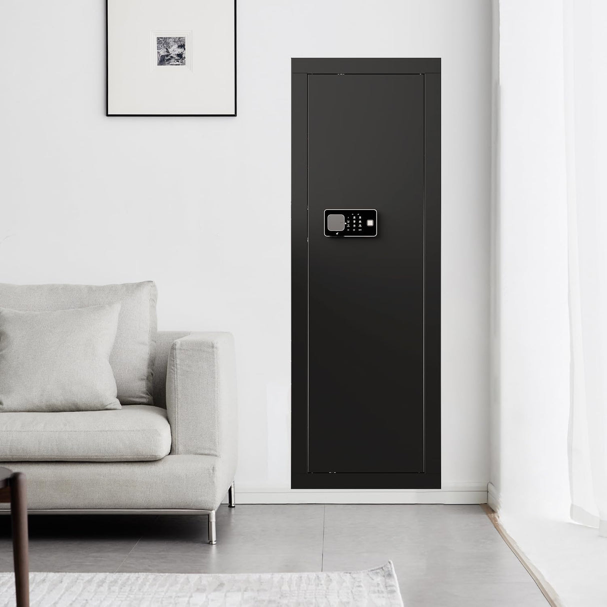 Wall Gun Safe Between Studs for Biometric,Xdeer Rifle Gun Safe, Assembled Rifle Safe with 3 Removable Shelf, Large hidden Gun Safe for Home and Pistolsm,Fingerprint,Black XDeer