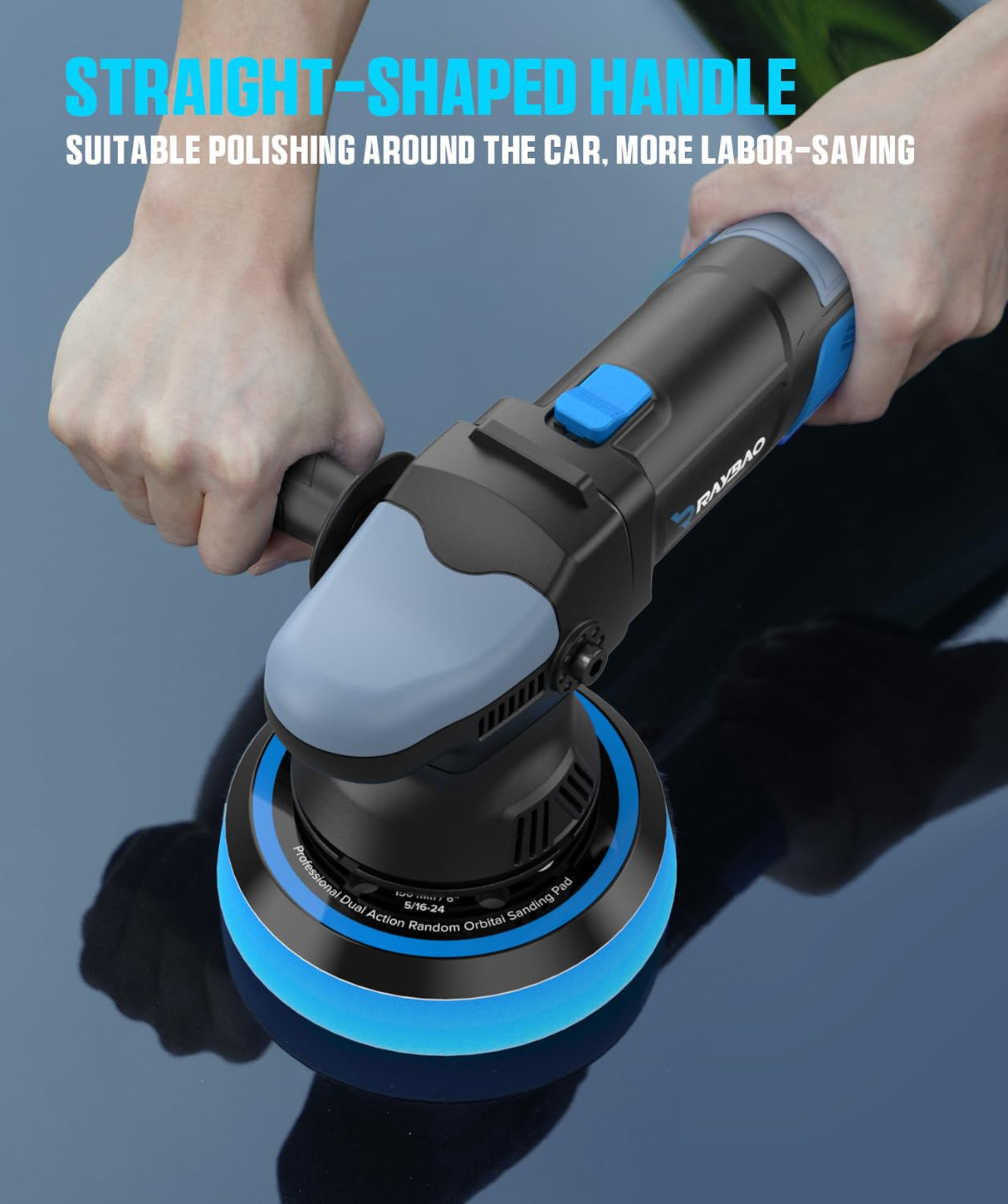Car Buffer Polisher,900W 5& 6-inch Double Base Plate DA Buffer Polisher Kit with Random Orbital, 6 Variable Speed 2000-6400 RPM, Detachable Handle Buffer Polisher for Car Detailing/ Waxing/ Polishing RAYBAO