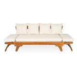 Christopher Knight Home Gary Patio Convertible Couch, Wooden Outdoor Daybed, 3-Seater Acacia Wood Patio Furniture Lounge Sofa for Backyard/Poolside/Garden, Back Pillow+Removable Cushion, Teak+ Beige Christopher Knight Home