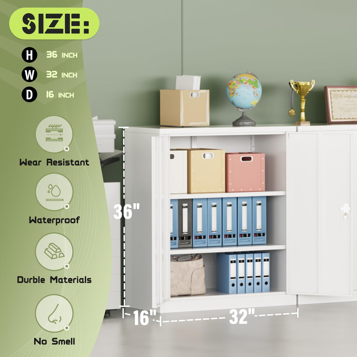 Oakmont Metal Storage Cabinet for Tool Organization, 36" Lockable Garage Storage Cabinets with 2 Doors and 4 Adjustable Shelves, Locking File Cabinet for Office, Home, School (36”-White) Oakcloud