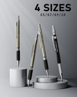 FourCandies 25PCS Art Mechanical Pencil Set with Case, 3PCS Metal Artist Lead Pencil 0.5, 0.7, 0.9 mm & 3PCS 2mm Lead Holder(HB 2H 2B 4B Color) with 432PCS Graphite Lead Refills for Drawing Sketching Four Candies