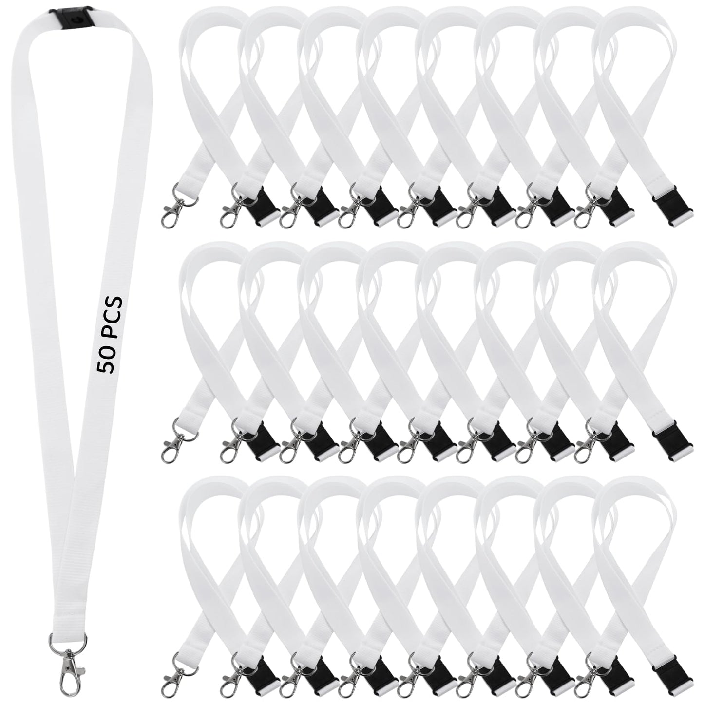 OMISTAR 50 PCS Sublimation Blank Lanyards, Bulk White Sublimation Lanyards with Detachable Buckles, Neck Lanyards Heat Transfer Lanyard for ID Badge Holder Keychain Gifts