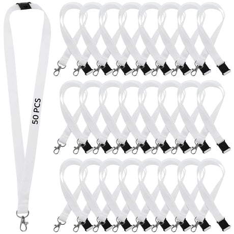 OMISTAR 50 PCS Sublimation Blank Lanyards, Bulk White Sublimation Lanyards with Detachable Buckles, Neck Lanyards Heat Transfer Lanyard for ID Badge Holder Keychain Gifts OMISTAR