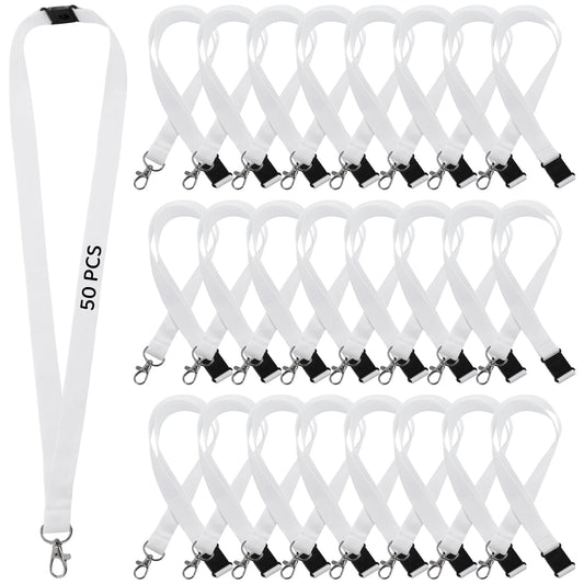 OMISTAR 50 PCS Sublimation Blank Lanyards, Bulk White Sublimation Lanyards with Detachable Buckles, Neck Lanyards Heat Transfer Lanyard for ID Badge Holder Keychain Gifts