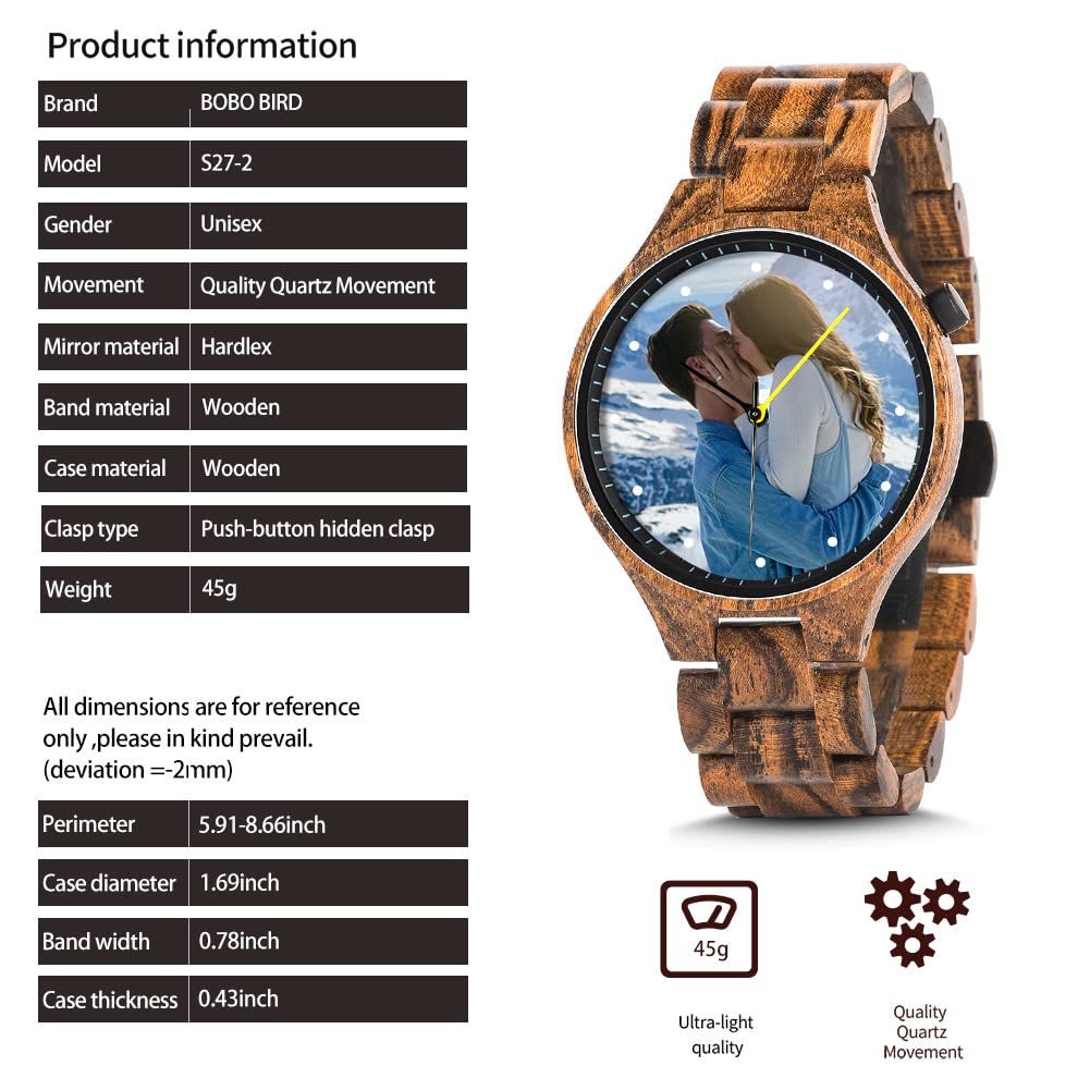 2win Personalized Custom Watch Printing Photo for Men Unique Wood Wristwatch Anniversary Watch for Him & Families 2win