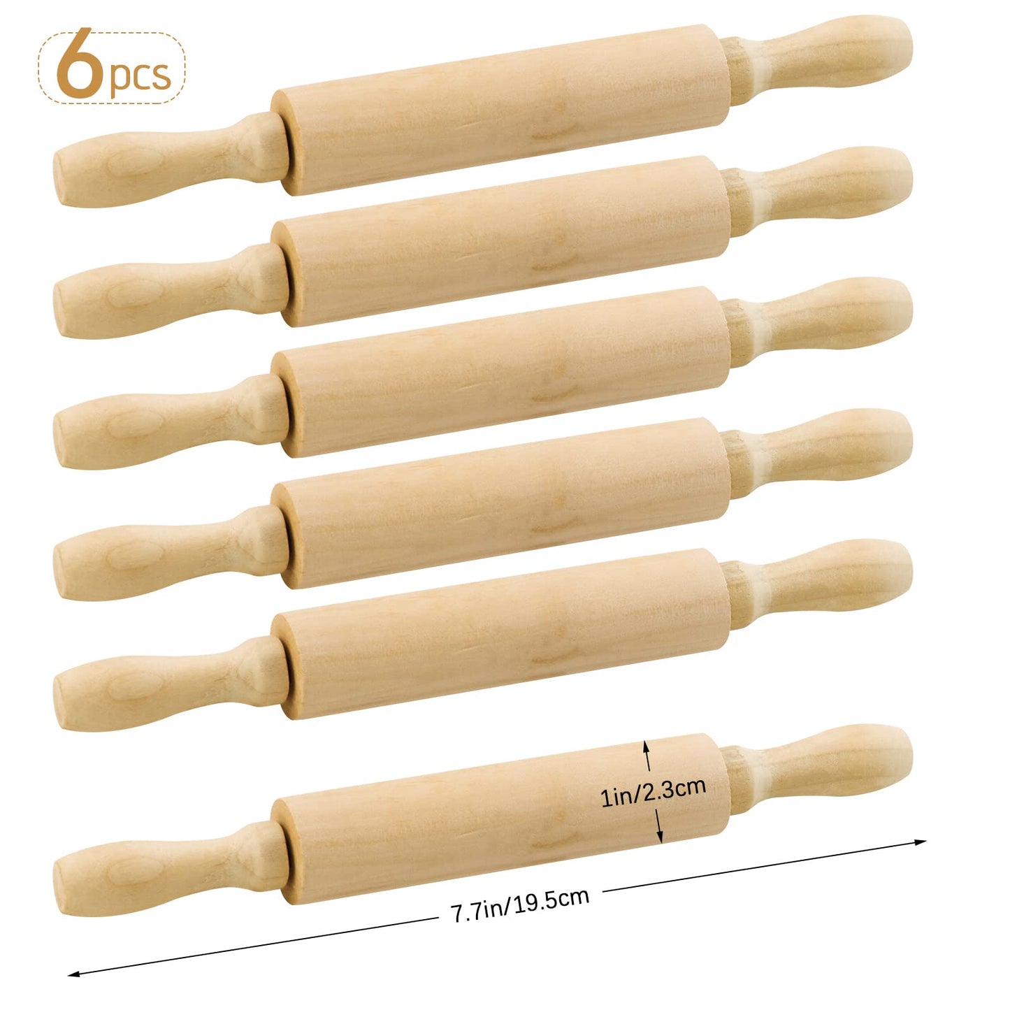 BILLIOTEAM 6 Pack 8 Inch Mini Wood Rolling Pin,Great for Children Kids Girls and Boys,Small Wooden Rollers for Art and Crafting,Baking,Cookie Dough,Cooking,Clay,Play Doh