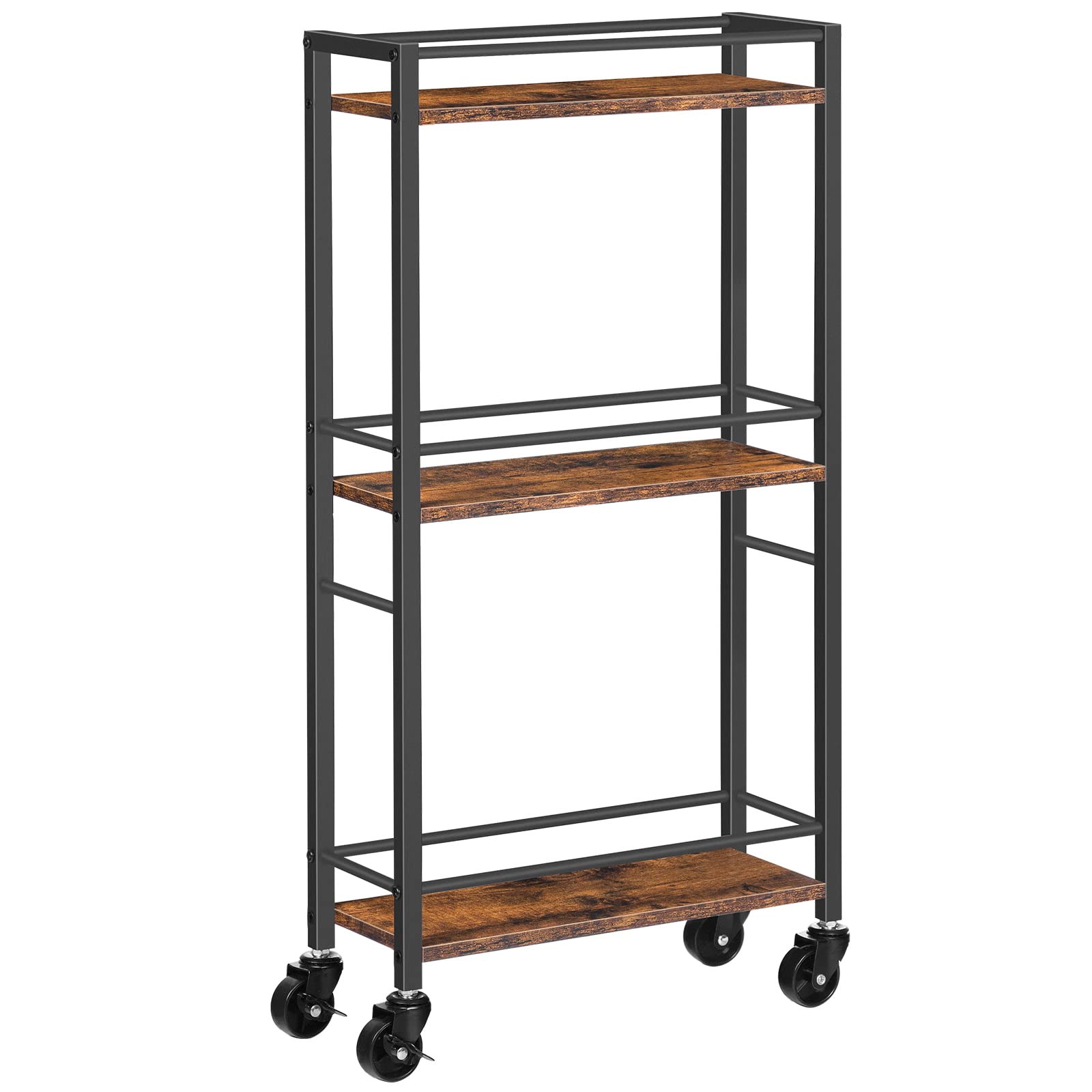 MAHANCRIS Slim Rolling Cart, Mobile Kitchen Cart on Wheels, Narrow Storage Cart for Small Space, Wooden Service Cart, for Bathroom, Laundry, Living Room, Rustic Brown RCHR1501Z - WoodArtSupply