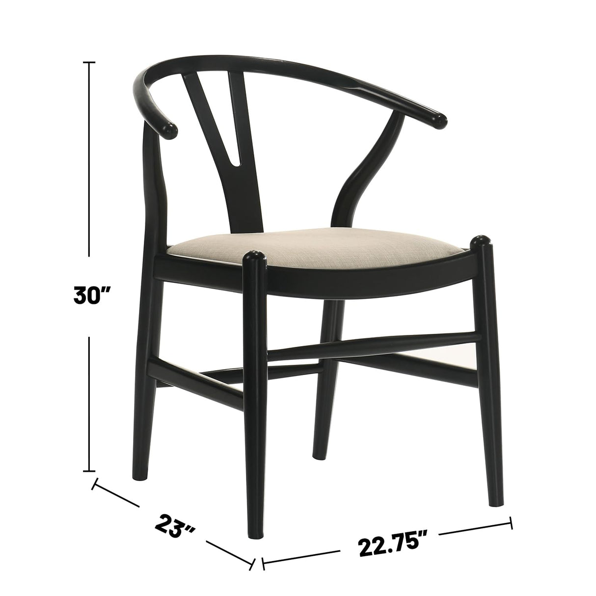 Simple Relax Set of 2 Upholstered Y-Shaped Back Wishbone Dining Side Chairs in Black and Beige simple relax