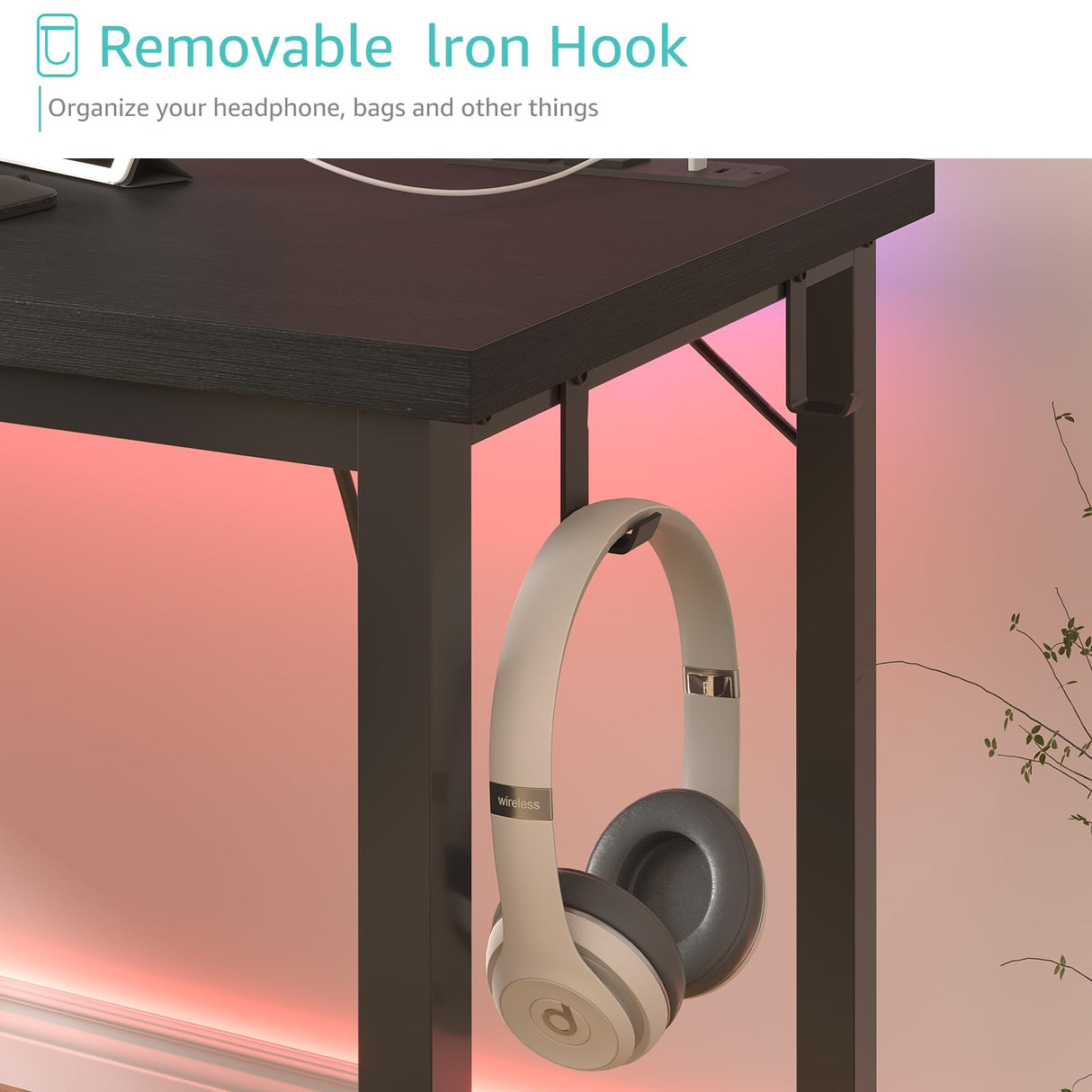 Lufeiya 39 inch Computer Desk with Power Outlet, 40 inch Teen Study Table Home Office Work Writing Desks with Charging Station Outlets Built in, Black Lufeiya