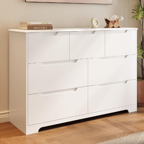Gizoon 7 Drawer Dresser, 48" Wide White Dresser for Bedroom, Chest of Drawers with Handle Free Design, Modern Storage Organizer for Living Room, Kids Room, Entryway, Hallway, White Gizoon