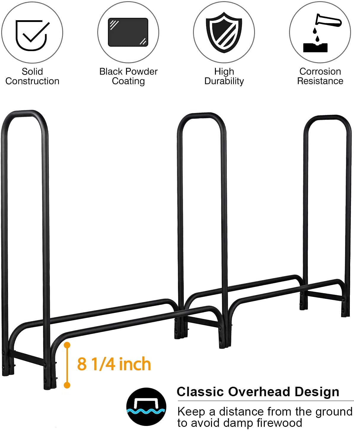 GASPRO 8FT Firewood Rack Outdoor with Cover, Adds Sturdy Middle Upright, Heavy Duty Steel Log Rack Wood Holder, Easy to Assemble GASPRO