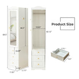 JanflyHome Armoire Wardrobe Closet, White Bedroom Armoires Cabinet with Mirror Door and 3 Drawers, 69.5" H Clothing Storage Cabinet with Hanging Rod & Sensor Light for Bedroom-Right JanflyHome