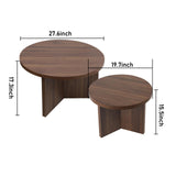 QuicMiou Farmhouse Round Coffee Table Set of 2, Modern Living Room Coffee Table Set, Wooden Nesting Tables for Living Room, Easy Assembly (Walnut) QuicMiou