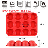 CAKETIME 12 Cups Silicone Muffin Pan - Nonstick Cupcake Pan 1 Pack Regular Size Silicone Mold for Baking CAKETIME