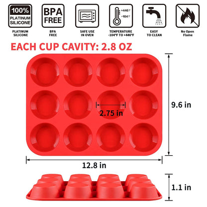 CAKETIME 12 Cups Silicone Muffin Pan - Nonstick Cupcake Pan 1 Pack Regular Size Silicone Mold for Baking