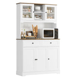 FACBOTALL Kitchen Pantry Storage Cabinet, Freestanding Hutch Cabinet with Buffet Cupboard, Utility Pantry with Microwave Stand,Tall Kitchen Cabinets with Adjustable Shelves for Kitchen FACBOTALL