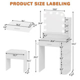 wanan Small Makeup Vanity Desk with Mirror and Lights, Compact Vanity with Chair and Charging Station, 3 Color Lighting Modes for Small Space,White wanan