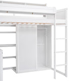 SOFTSEA Twin Loft Bed with Desk, Wardrobe, and Bookcase in White for Space-Saving Style SOFTSEA