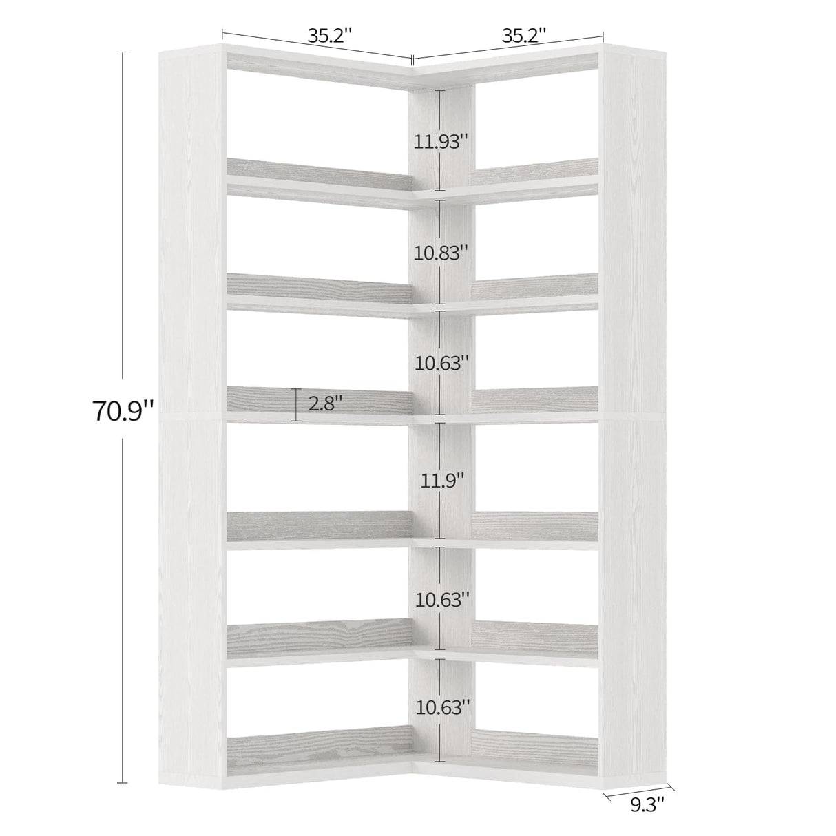 4 EVER WINNER Corner Book Shelf with LED Lights, 71” Corner Bookshelf for Living Room, Study Room, Wooden Storage Display Industrial l Shaped Bookshelf, White 4 EVER WINNER