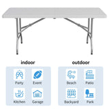 6ft Plastic Folding Table, Portable Camping Table with Carrying Handle, Lock for Picnic, Party, Multipurpose Entertaining Activites - White WoodArtSupply