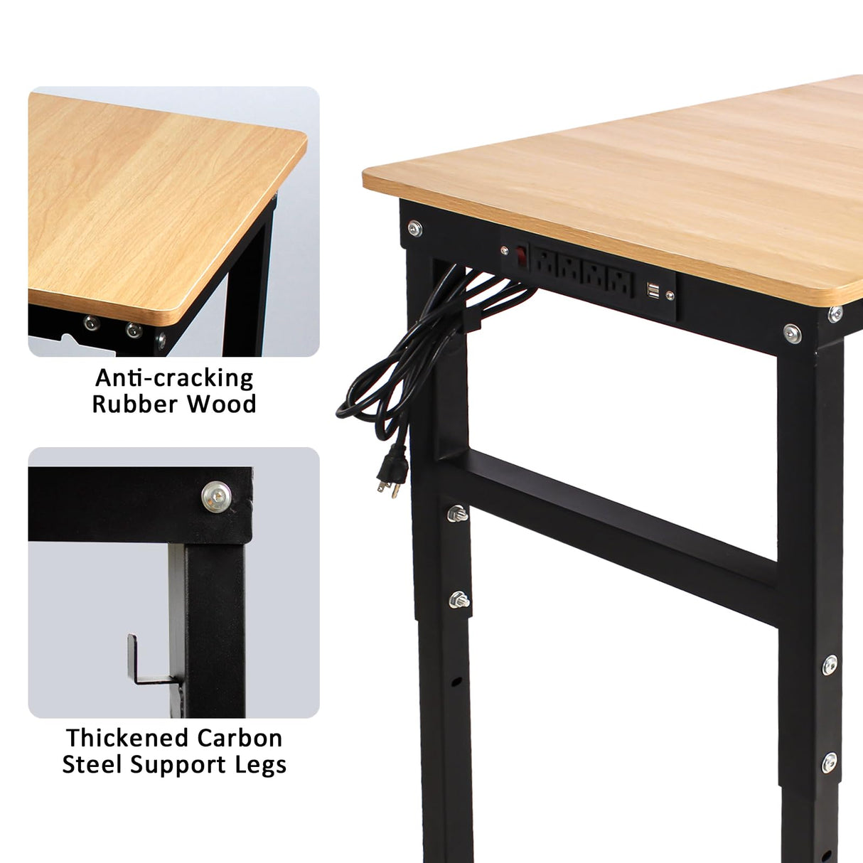 SGOLAN Adjustable Workbench with Power Outlet,60 Inch Workbench for Garage,2000 Lbs Capacity Hardwood Workbench,Heavy Duty Table for Workshop Office Home Commercial SGOLAN