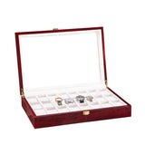 Fosinz 24 Slots Wooden Case Watch Display Box for Men Women Glass Top Collection Box Jewelry Storage Organizer Holder Storage Gifts (16.7" x 11.42" x 3.15", Bright Mahogany Red) Fosinz