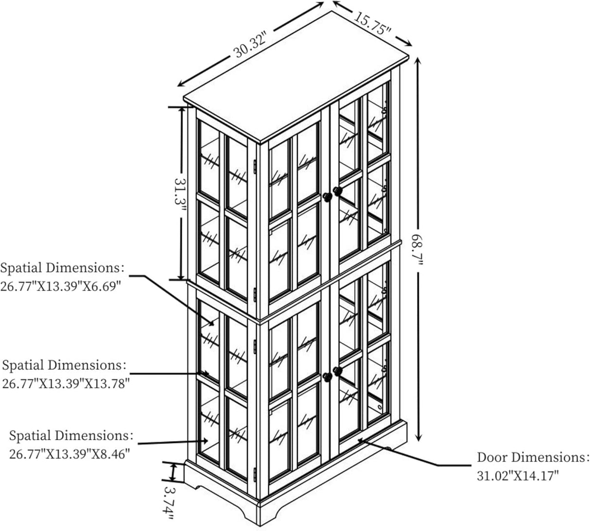 LuxyHoom Lighted Display Curio Cabinet Elegant China Cabinet Featuring 6 Shelves and 69 Inch Height for Premium Home Decor Storage Solutions(Black) LuxyHoom