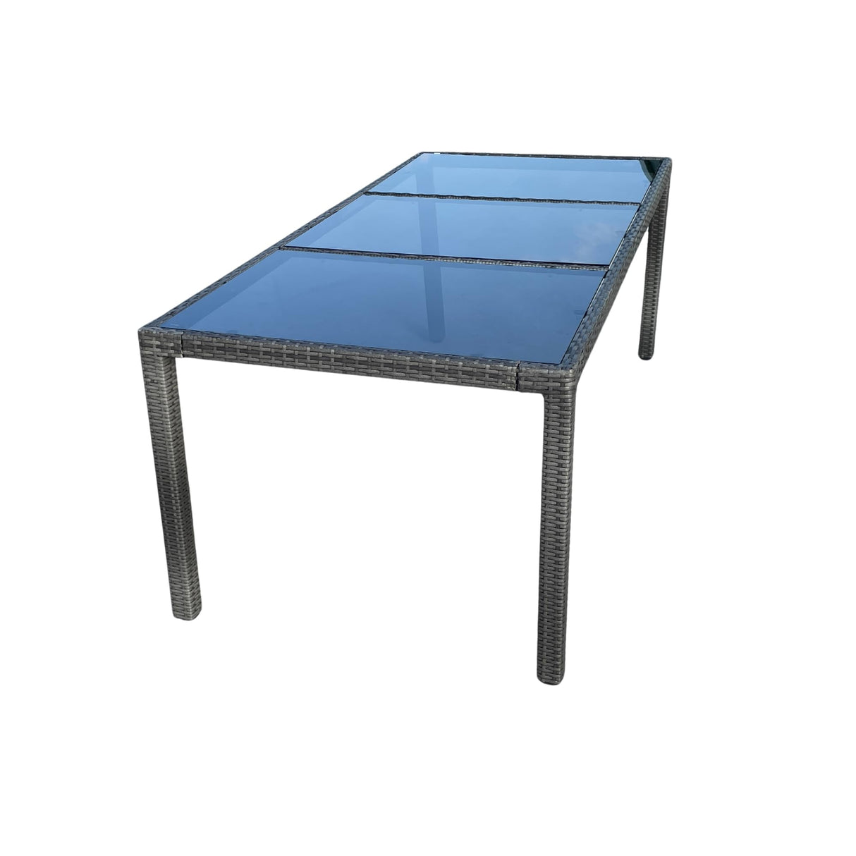 KEIKI 9 Piece Patio Dining Table Outdoor Furniture Set, 8 Wicker Chairs with Cushions & 74.8" Glass Top Dining Table, All Weather Dining Set for Lawn, Garden, Backyard, Poolside, Black & Grey KEIKI