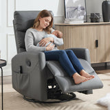 PELUMY Manual Recliner Chair with Heat & Vibration Massage, 360° Swivel Rocker Recliner with 155° Recline and Lumbar Heat, Compact Recliner for Living Room & Small Spaces (Breathable Leather, Grey) PELUMY