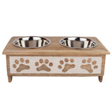 GoCraft Raised Dog Bowls for Small Dogs | Modern Farmhouse White Washed Elevated Wooden Stand Feeder with 2 Stainless Steel Bowls for your Pet Food & Water GoCraft