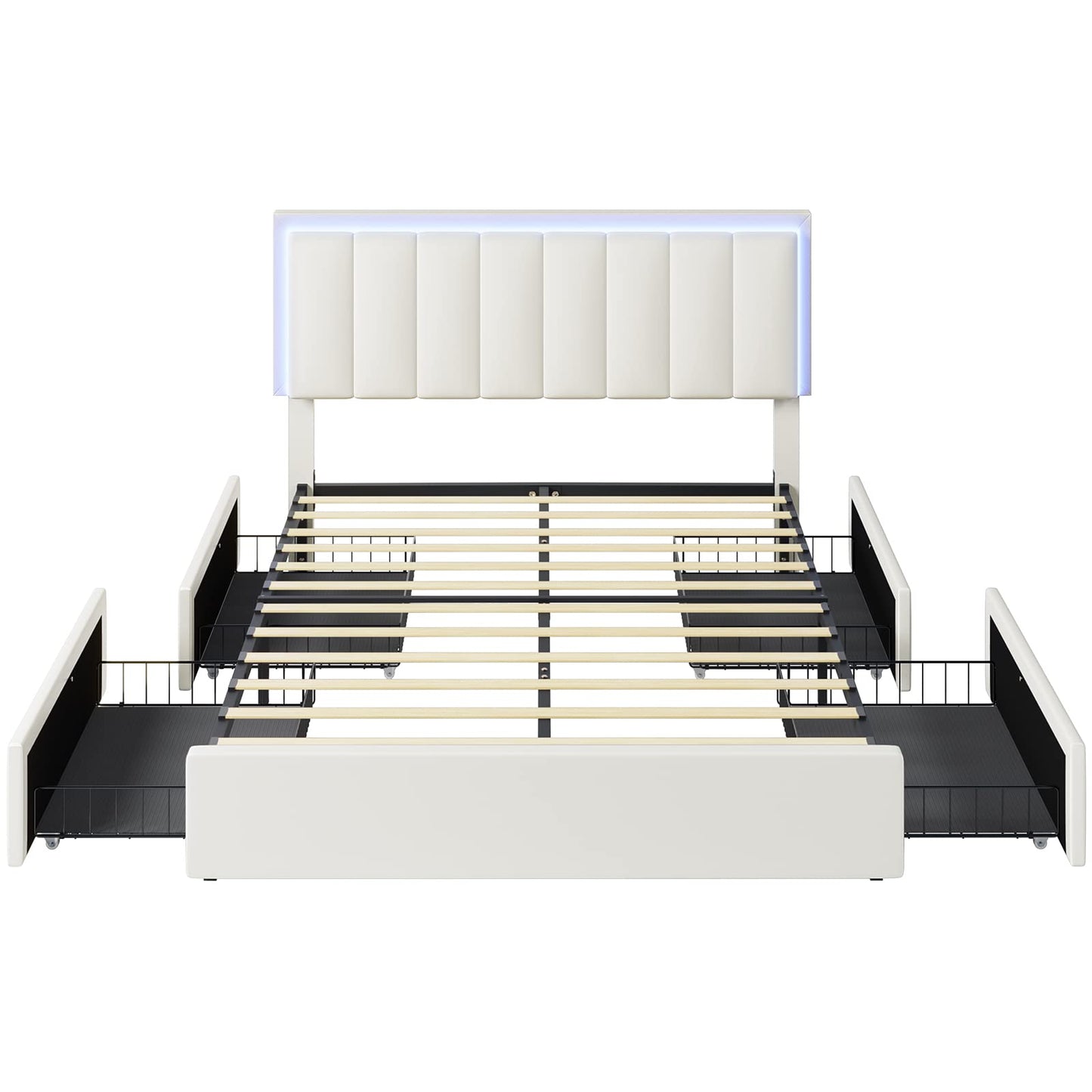 Hasuit LED Queen Bed Frame with 4 Storage Drawers & USB Charging Station - WoodArtSupply