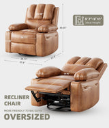 Oversized 27" Power Recliner Chair with Heat and Massage - 360° Swivel Faux Leather Rocking Chair for Adults with Cup Holder for Living Rooms, Bedrooms, and Nurseries - Brown GarveeHome