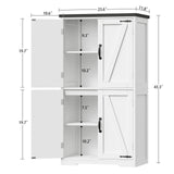 TEENFON Farmhouse Storage Cabinet with 2 Adjustable Shelves, Bathroom Cabinet with 4 Doors, Kitchen Cabinets, Cupboard for Kitchen, Living Room, White TEENFON