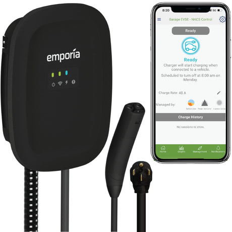 EMPORIA Level 2 EV Charger - NEMA 14-50 EVSE w/NACS, Compatible with Tesla - 48 amp EV Charger Level 2, 240v Electric Vehicle Charging Station, UL/Energy Star, 24ft Electric Car Charger Cable, Black EMPORIA