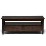 SIMPLIHOME Warm Shaker SOLID WOOD 48 inch Wide Rectangle Rustic Coffee Table in Tobacco Brown, for the Living Room and Family Room SIMPLIHOME