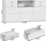 Loomie 10 Drawer White Dresser with Charging Station & Led Lights for Bedroom, 58" Long Triple Wide Dresser TV Stand for TVs up to 65", Large Dressers Organizer with Open Cubby, Wide Chest of Drawer Loomie