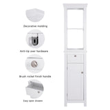 Spirich Bathroom Freestanding Storage Cabinet with Two Tier Open Shelves, Tall Slim Cabinet with Door and Drawer, Floor Linen Tower (White) Spirich