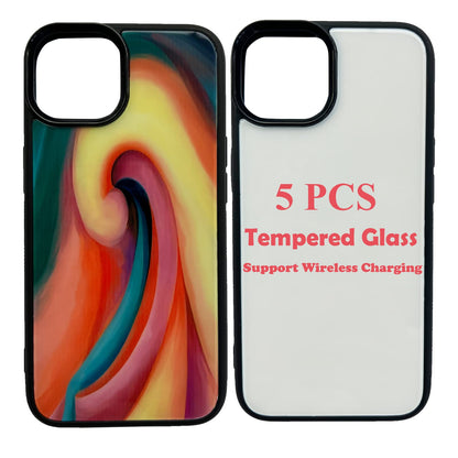 JUSTRY 5PCS Sublimation Blanks Phone Case Bulk Covers Compatible with Apple iPhone 14 Plus/iPhone 15 Plus,Easy to Sublimate DIY, Soft Rubber Case + Tempered Glass Inserts Support Wireless Charging