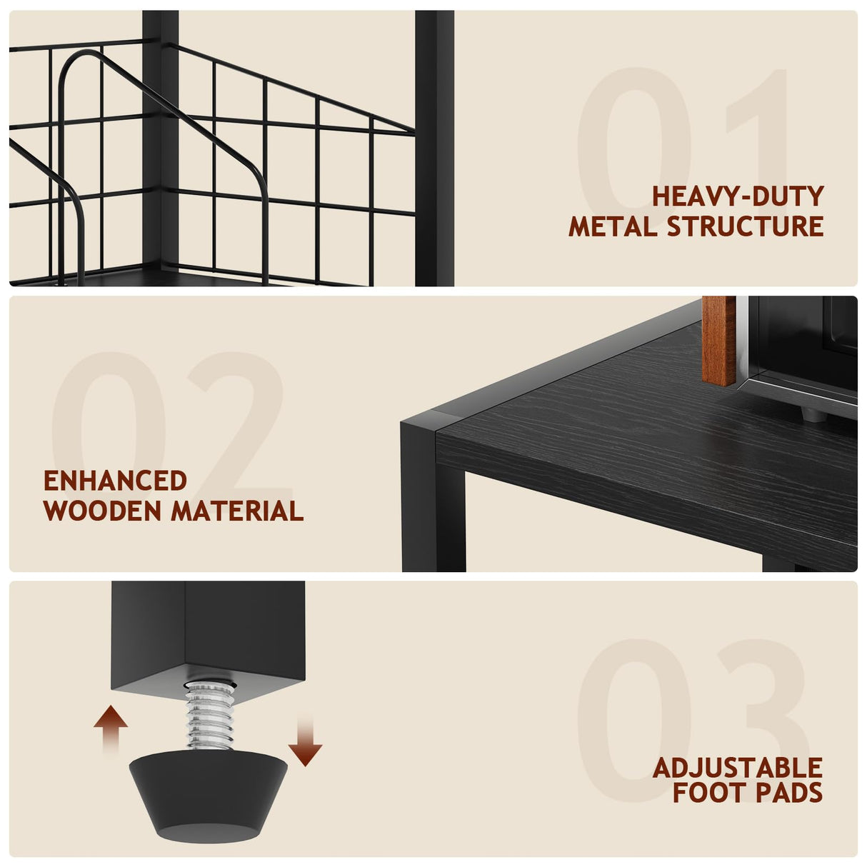 Homsorout Record Player Stand with Vinyl Storage - 5-Tier Turntable Table with Adjustable Feet, Metal & Wood Cabinet - Console Organizer Display Shelf for Living Room, Apartment Homsorout