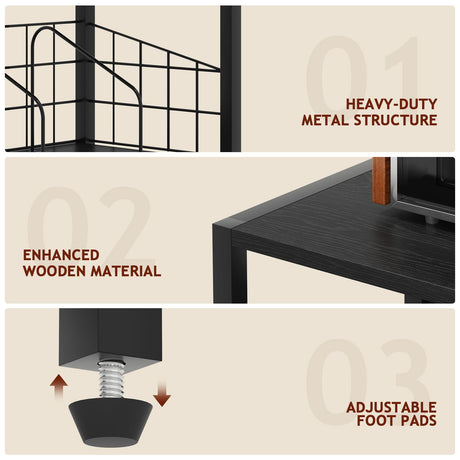 Homsorout Record Player Stand with Vinyl Storage - 5-Tier Turntable Table with Adjustable Feet, Metal & Wood Cabinet - Console Organizer Display Shelf for Living Room, Apartment Homsorout
