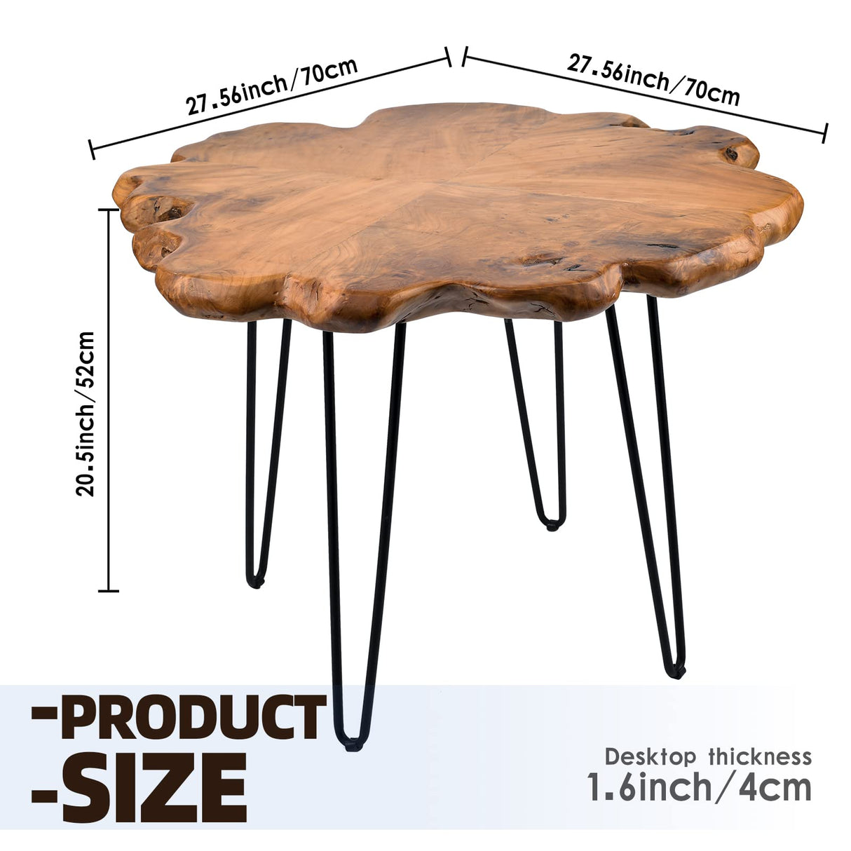 HOEGMST 27.5 Inch Live Edge Side Table, Wood Freeform Small End Table with Waterproof Surface, Rustic Accent Table Unique for Living Room, Bedroom, Home HOEGMST