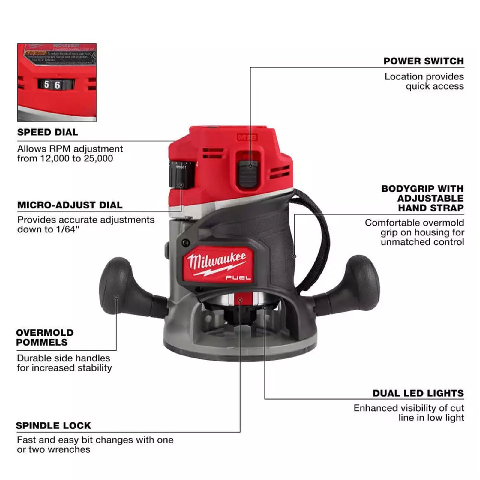 2838-20 For Milwaukee M18 FUEL 18V 1/2" Cordless Lithium-Ion Router - Bare Tool - WoodArtSupply