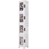 VECELO 4-Tier Tall Narrow Storage Cabinet with Movable Wheels, Adjustable Shelves, Anti-Tip, Slim, for Small Space, Bathroom, Kitchen, Laundry, White VECELO
