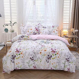 URBONUR Floral Duvet Cover Set Twin Size 3-Pieces Egyptian Cotton Percale Weave Garden Chic Flowers Comforter Bedding Set, Soft and Breathable Duvet Covers with Button Closure URBONUR