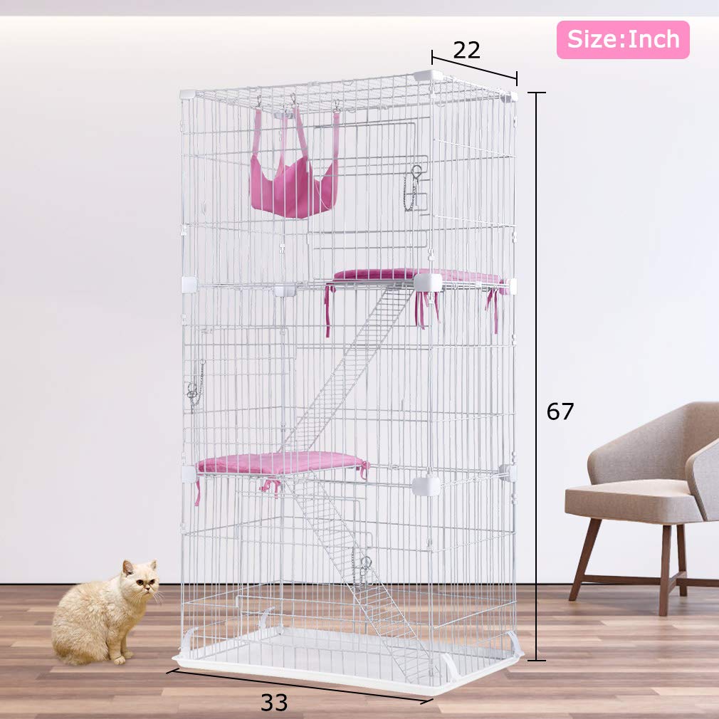 Cat Cage Cat Crate Kennel Cat Playpen with Free Hammock Perching Shelves 3 Cat Bed 3 Front Doors 2 Ramp Ladders,67 inches BestPet