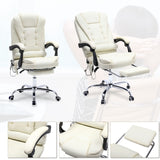 ONPNO Reclining Office Chair with Massage, Ergonomic Office Chair w/Foot Rest, PU Leather Executive Computer Chair w/Heated, Padded Armrest, High Back Swivel Recliner for Office Home Study (White) ONPNO
