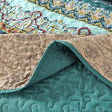 WONGS BEDDING Boho Queen Quilt Set, Green and Brown Bohemian Queen Quilt Bedding Set, Lightweight Microfiber Bed Decor Bedspread for All Season 96"x90"(3 Pieces) WONGS BEDDING