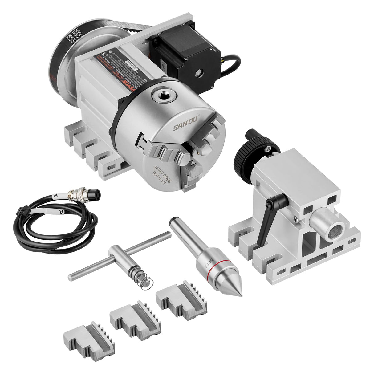 VEVOR Dividing Head, K11-100mm 3-Jaw Chuck, CNC Router Milling Machine Rotational Axis 4th Axis A Axis Indexing Head, 2.6"/65 mm Center Height MT2 Tailstock 6:1 Gear Ratio, Universal for Engraving VEVOR